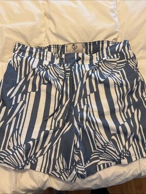 Ted Baker Blue and White Striped Floral Swim Trunks